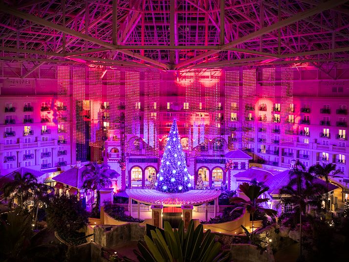 Gaylord Palms atrium view with Christmas Tree and holiday lights